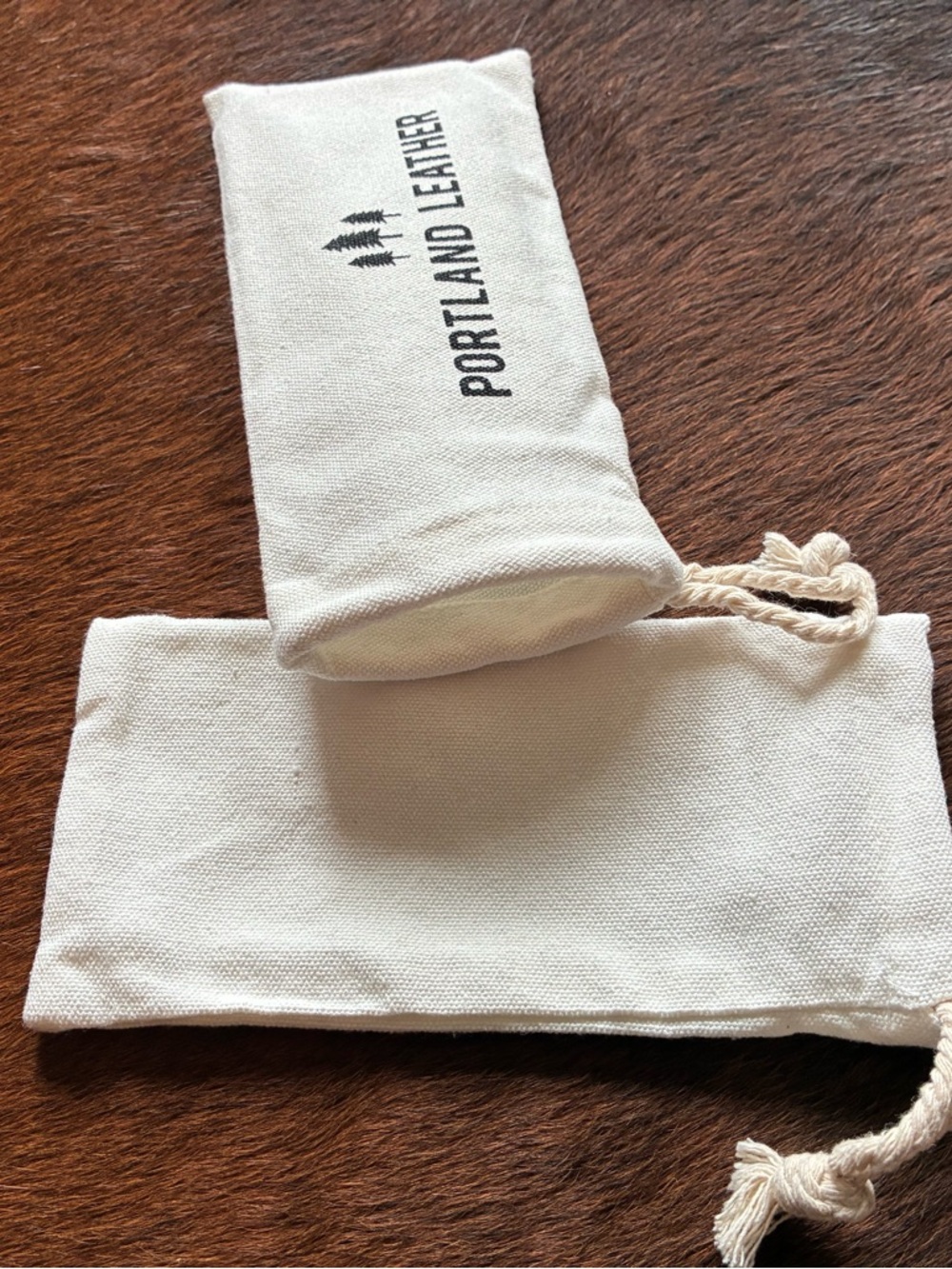 New Portland Leather Natural Canvas Drawstring Pouches with Black Logo-2 - Picture 2 of 5